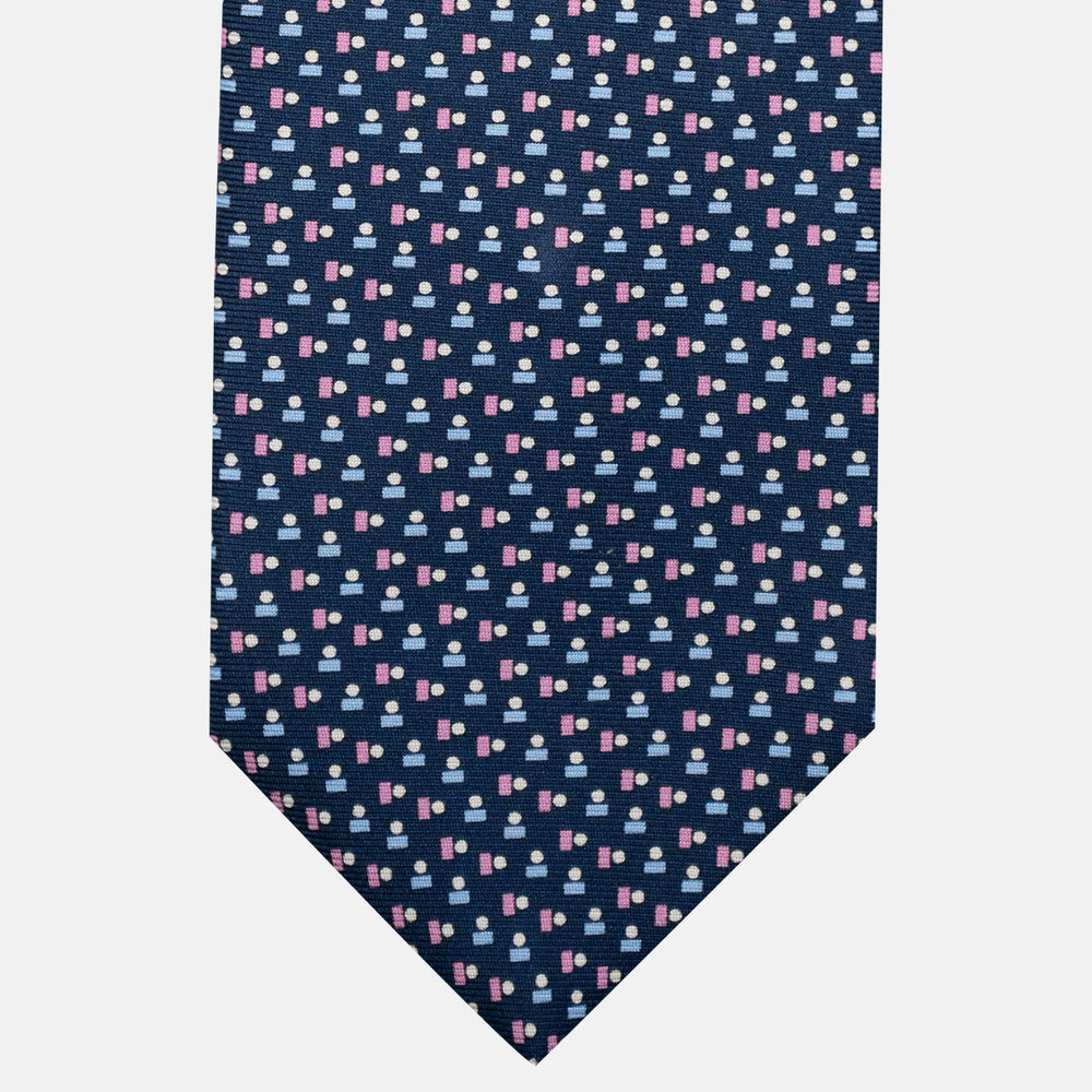 Cravatta 3 pieghe in Seta, Micro Fantasia, Blu Rosa - JC057248-10