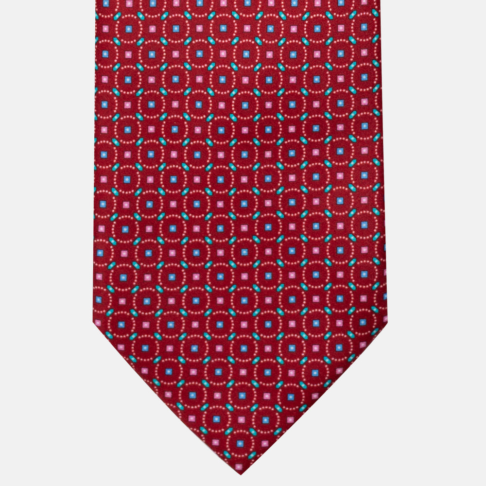 Cravatta 3 Pieghe in Raso Satin Fantasia Geometrica Rosso - JA241002-1