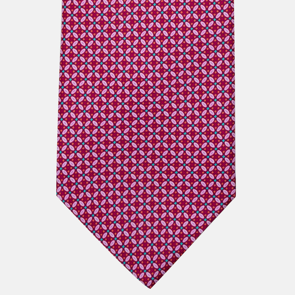 Cravatta 3 Pieghe in Raso Satin Fantasia Floreale Magenta - JA241001-1