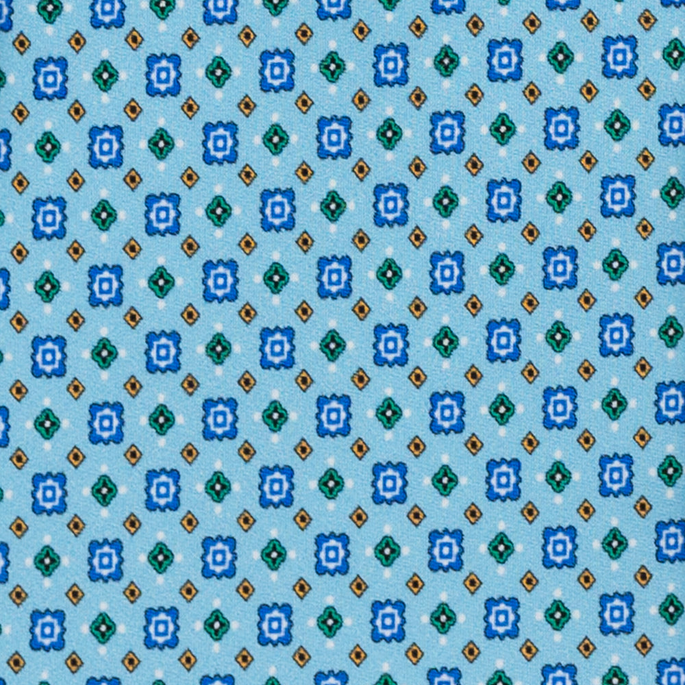 Cravatta 3 Pieghe in Raso Satin Fantasia Geometrica Celeste - JA241004-1