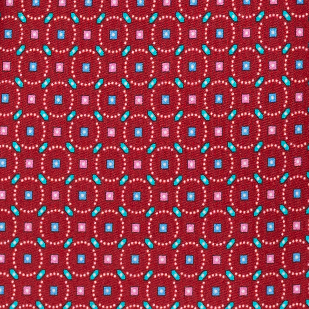 Cravatta 3 Pieghe in Raso Satin Fantasia Geometrica Rosso - JA241002-1