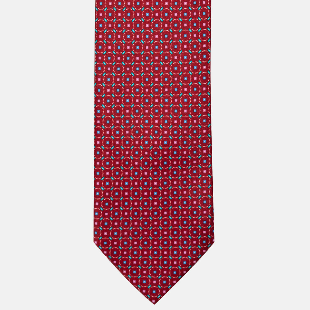 Cravatta 3 Pieghe in Raso Satin Fantasia Geometrica Rosso - JA241002-1