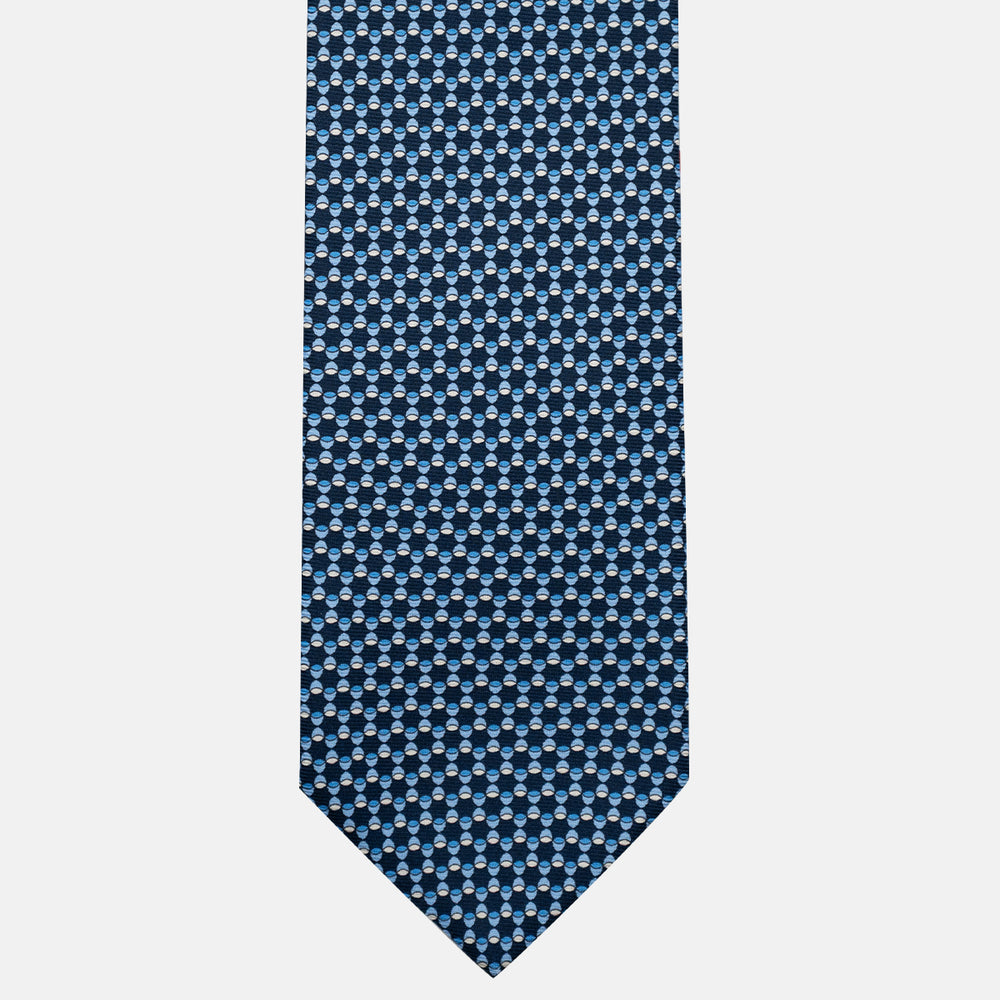 Cravatta 3 pieghe in Seta, Fantasia Geometrica, Blu Celeste - JC057249-1