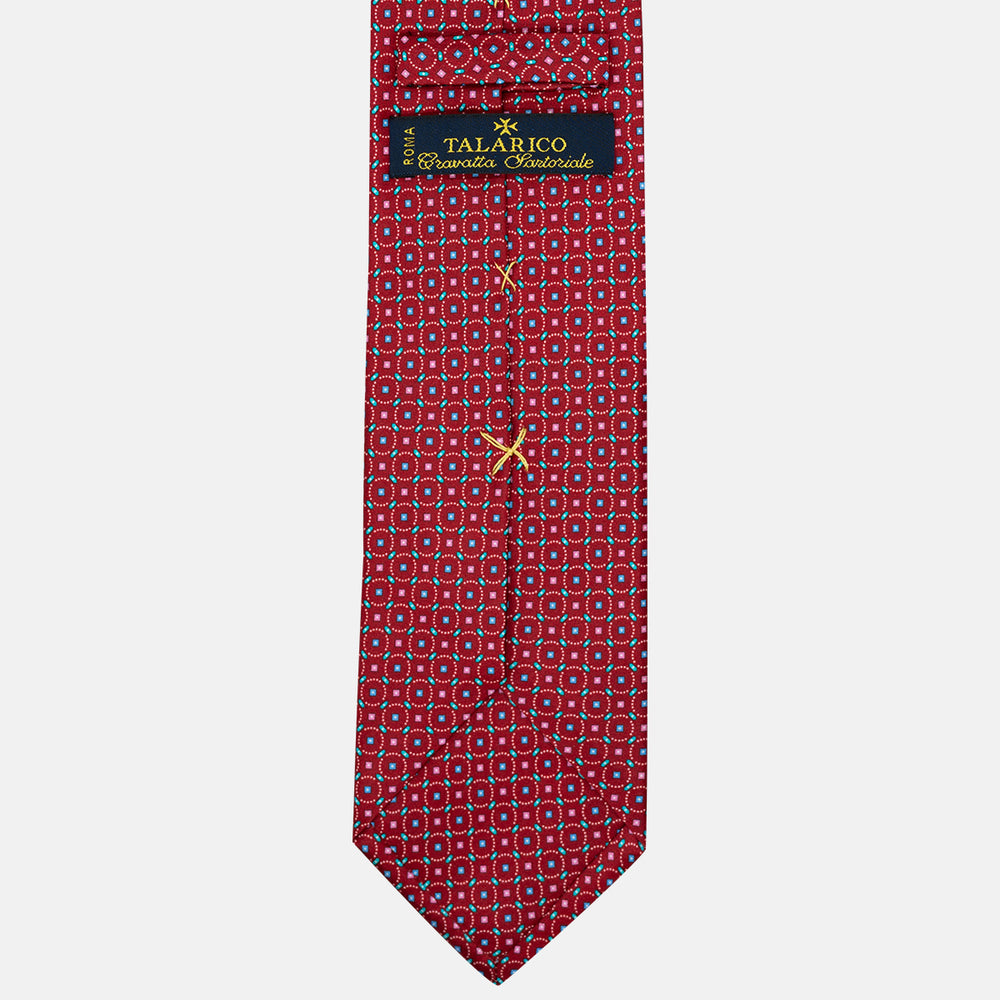 Cravatta 3 Pieghe in Raso Satin Fantasia Geometrica Rosso - JA241002-1