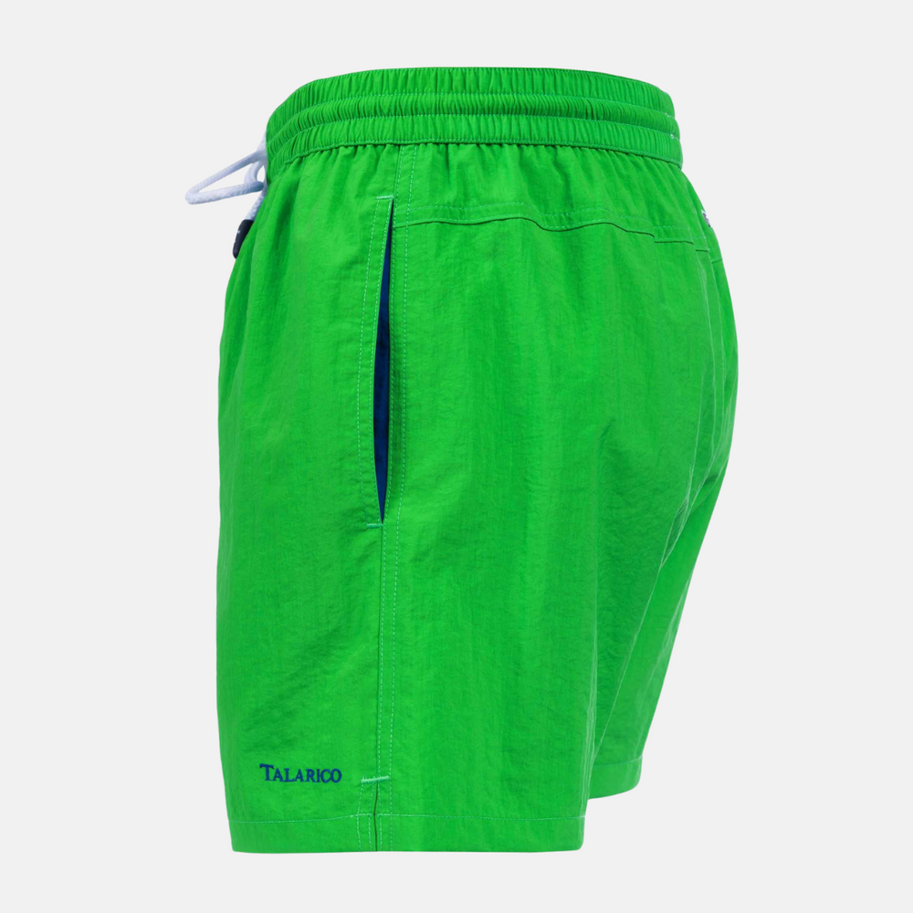 Costume Mare Talarico Tinta Unita Con Tasca Bicolore Verde / Avio