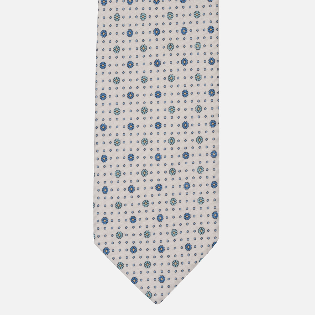 Cravatta Collezione 1999 in Seta Twill Fantasia Floreale Bianco Piscina