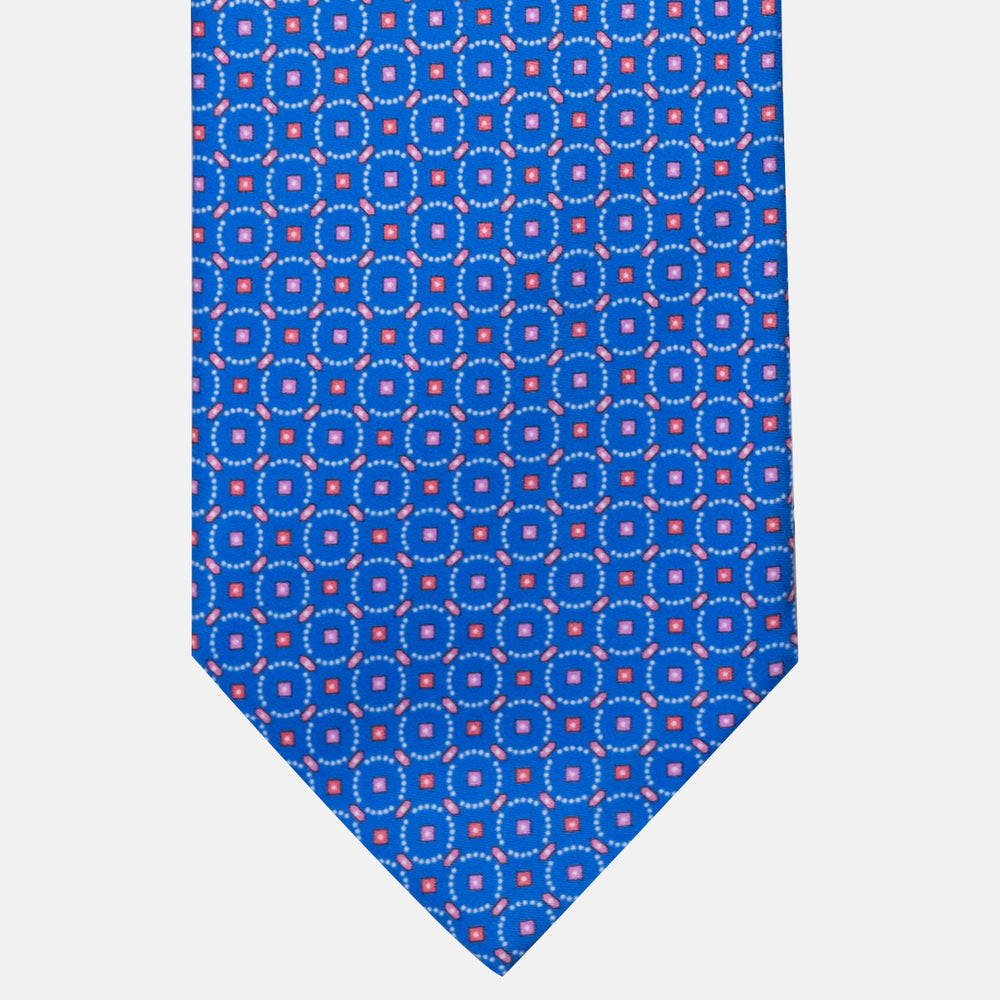 Cravatta 3 Pieghe in Raso Satin Fantasia Geometrica Azzurro - JA241002-2