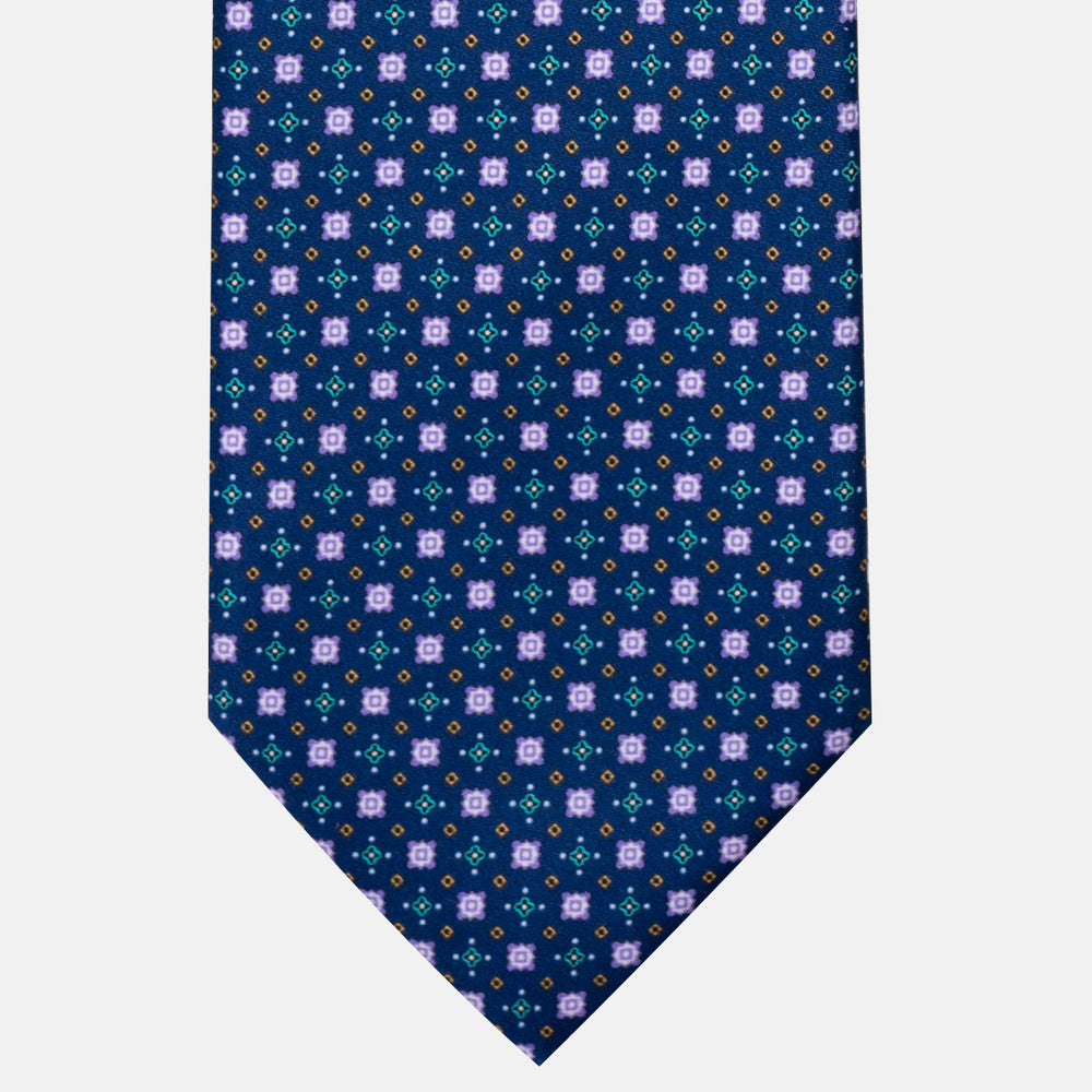 Cravatta 3 Pieghe in Raso Satin Fantasia Geometrica Blu - JA241004-2