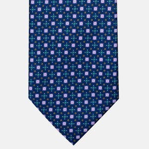 Cravatta 3 Pieghe in Raso Satin Fantasia Geometrica Blu - JA241004-2