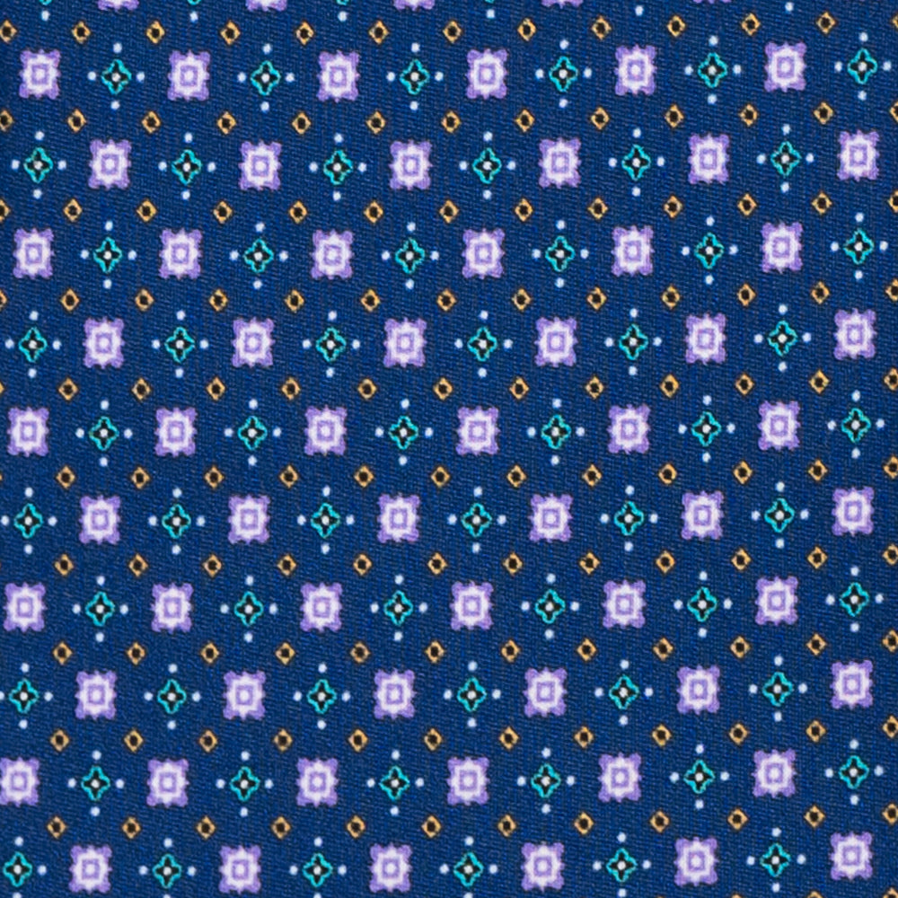 Cravatta 3 Pieghe in Raso Satin Fantasia Geometrica Blu - JA241004-2