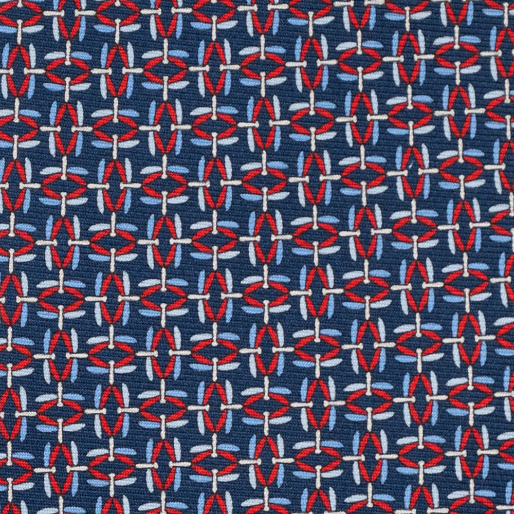 Cravatta 3 pieghe in Seta, Fantasia Geometrica, Blu Rosso - JC056226-2