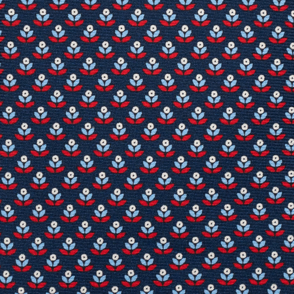 Cravatta 3 pieghe in Seta, Fantasia Floreale, Blu Rosso - JC056330-2