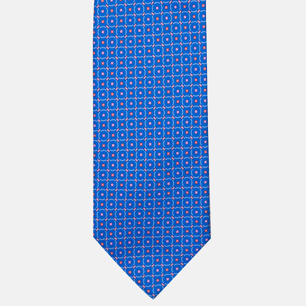 Cravatta 3 Pieghe in Raso Satin Fantasia Geometrica Azzurro - JA241002-2