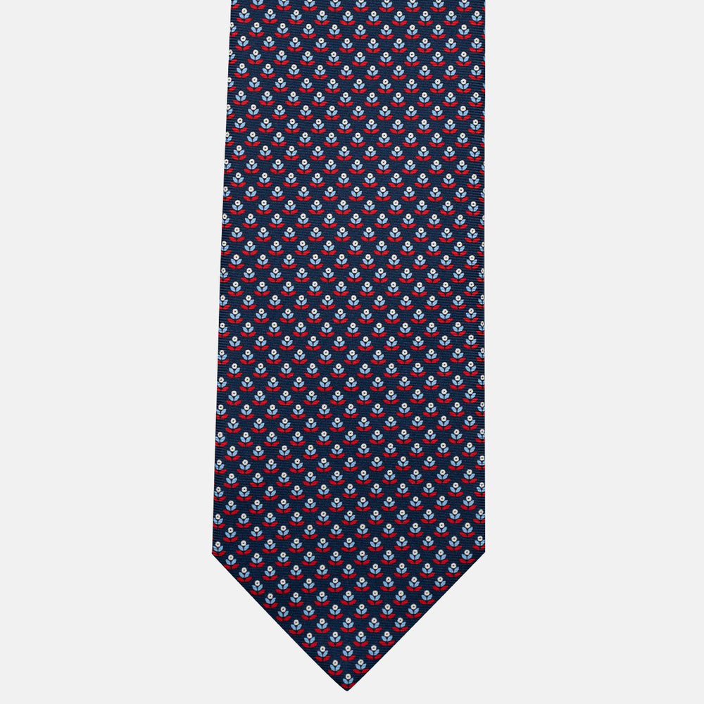 Cravatta 3 pieghe in Seta, Fantasia Floreale, Blu Rosso - JC056330-2