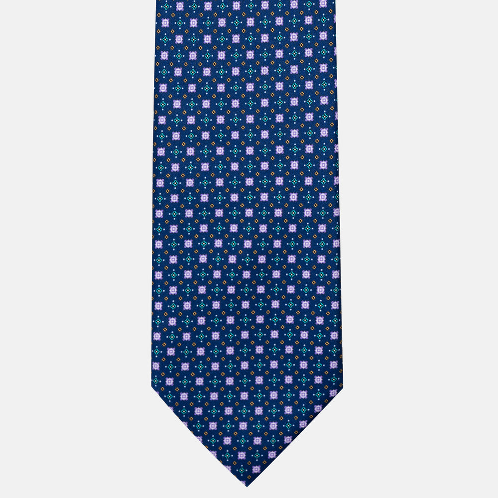 Cravatta 3 Pieghe in Raso Satin Fantasia Geometrica Blu - JA241004-2