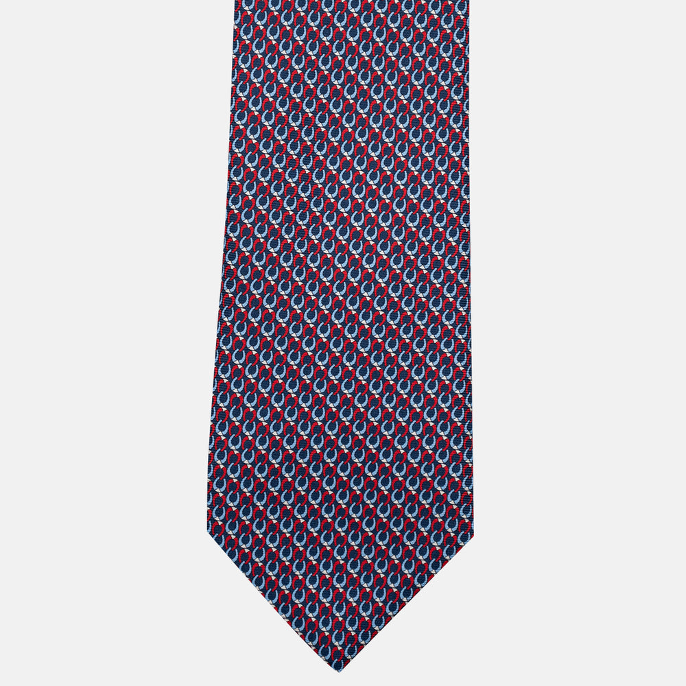 Cravatta 3 pieghe in Seta, Fantasia Concatenata, Blu Rosso - JC056339-2