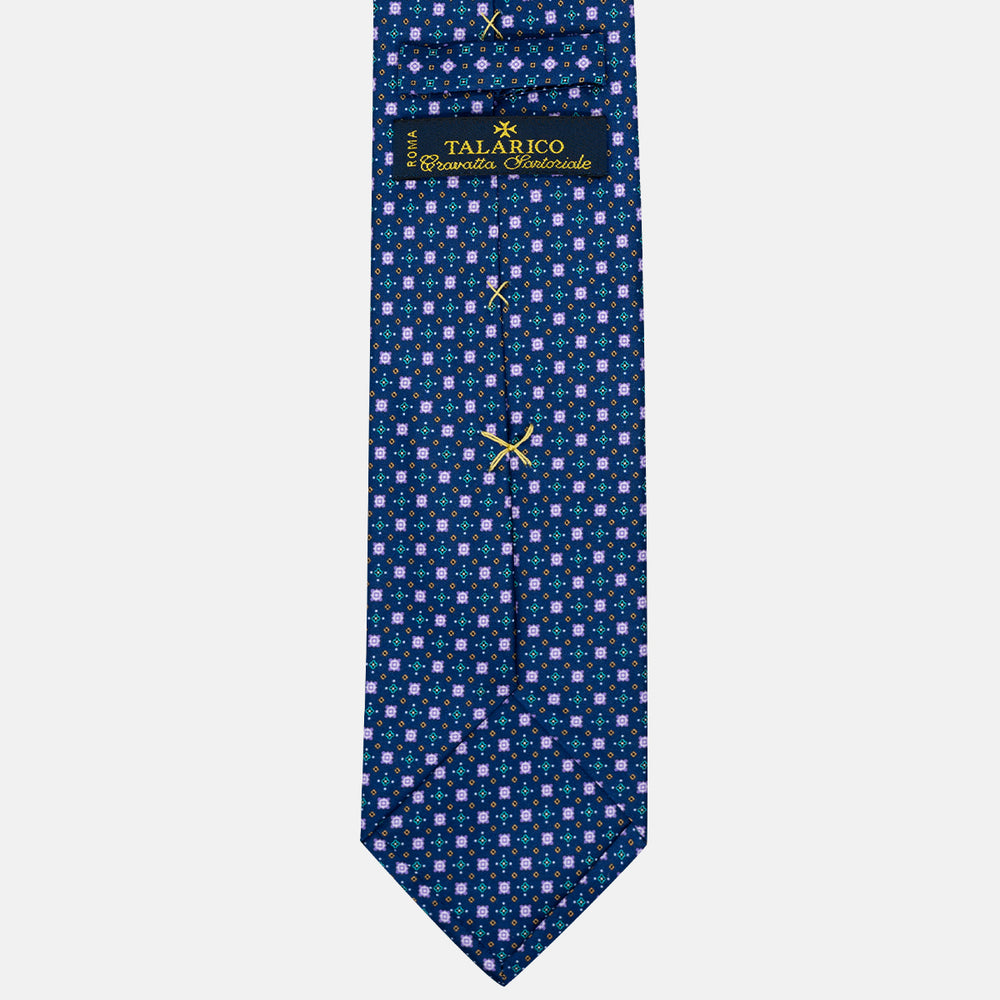 Cravatta 3 Pieghe in Raso Satin Fantasia Geometrica Blu - JA241004-2