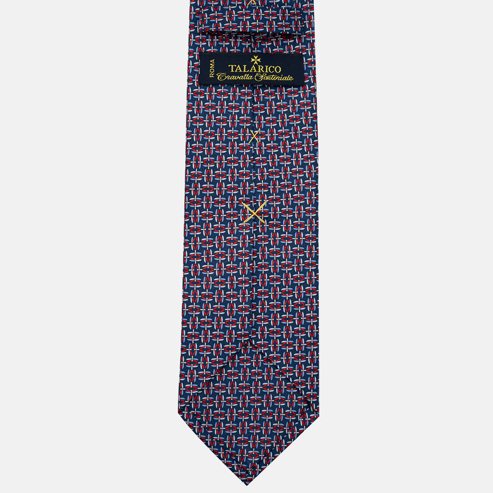 Cravatta 3 pieghe in Seta, Fantasia Geometrica, Blu Rosso - JC056226-2