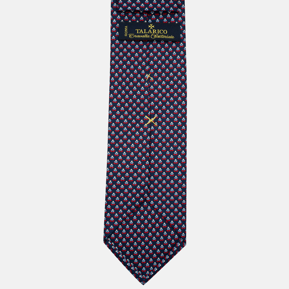 Cravatta 3 pieghe in Seta, Fantasia Floreale, Blu Rosso - JC056330-2