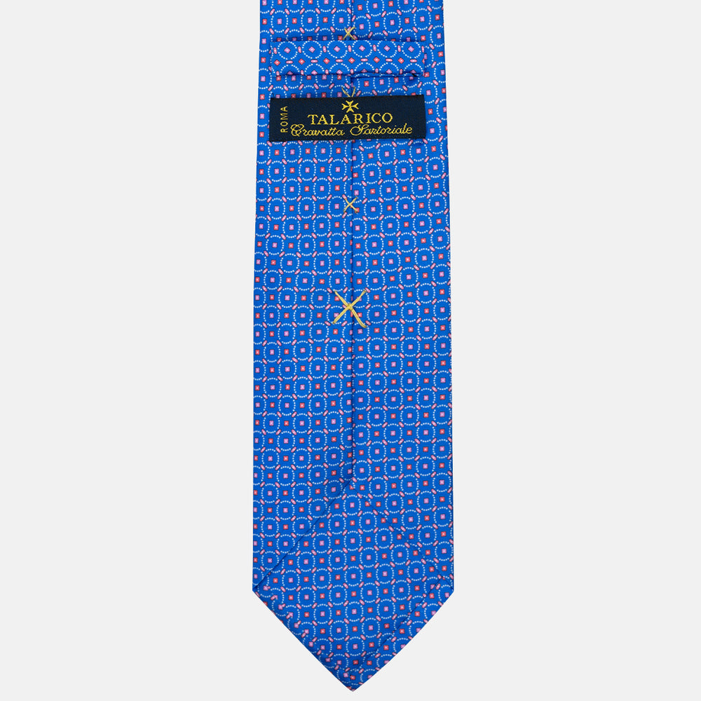Cravatta 3 Pieghe in Raso Satin Fantasia Geometrica Azzurro - JA241002-2