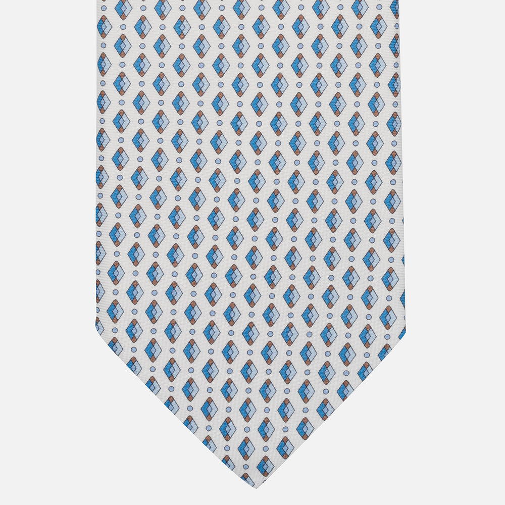1999 Collection Tie in Heavy Silk Blue Geometric Pattern