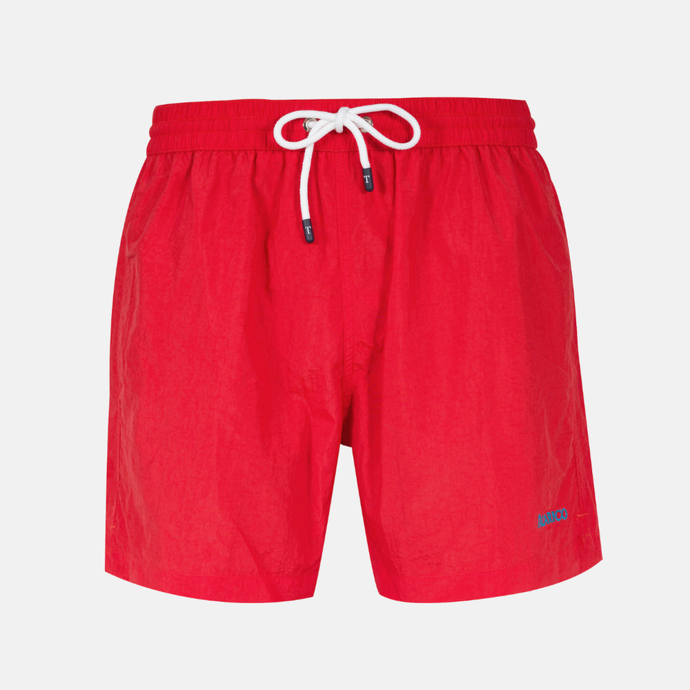 Costume Mare Talarico Tinta Unita Con Tasca Bicolore Rosso / Piscina