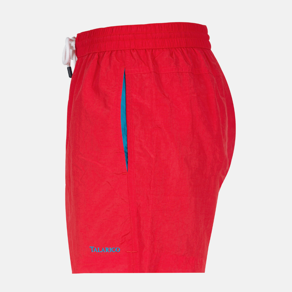 Costume Mare Talarico Tinta Unita Con Tasca Bicolore Rosso / Piscina