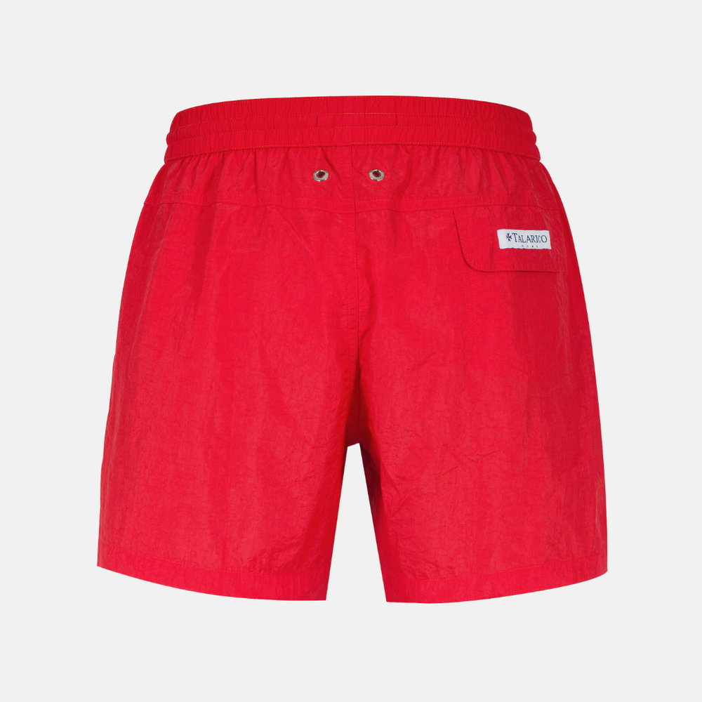 Costume Mare Talarico Tinta Unita Con Tasca Bicolore Rosso / Piscina