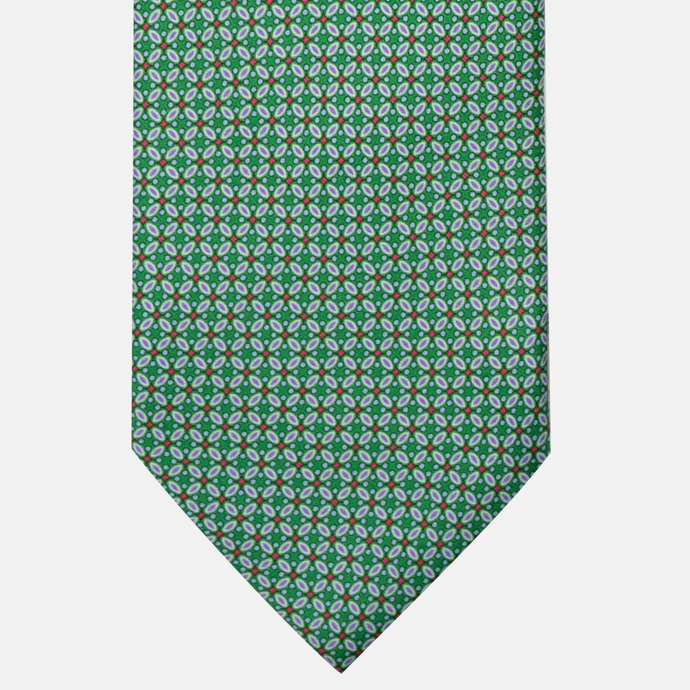 Cravatta 3 Pieghe in Raso Satin Fantasia Floreale Verde - JA241001-3