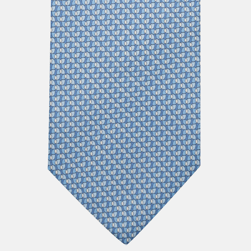 Cravatta 3 pieghe in Seta, Fantasia Geometrica, Celeste - JA056123-3