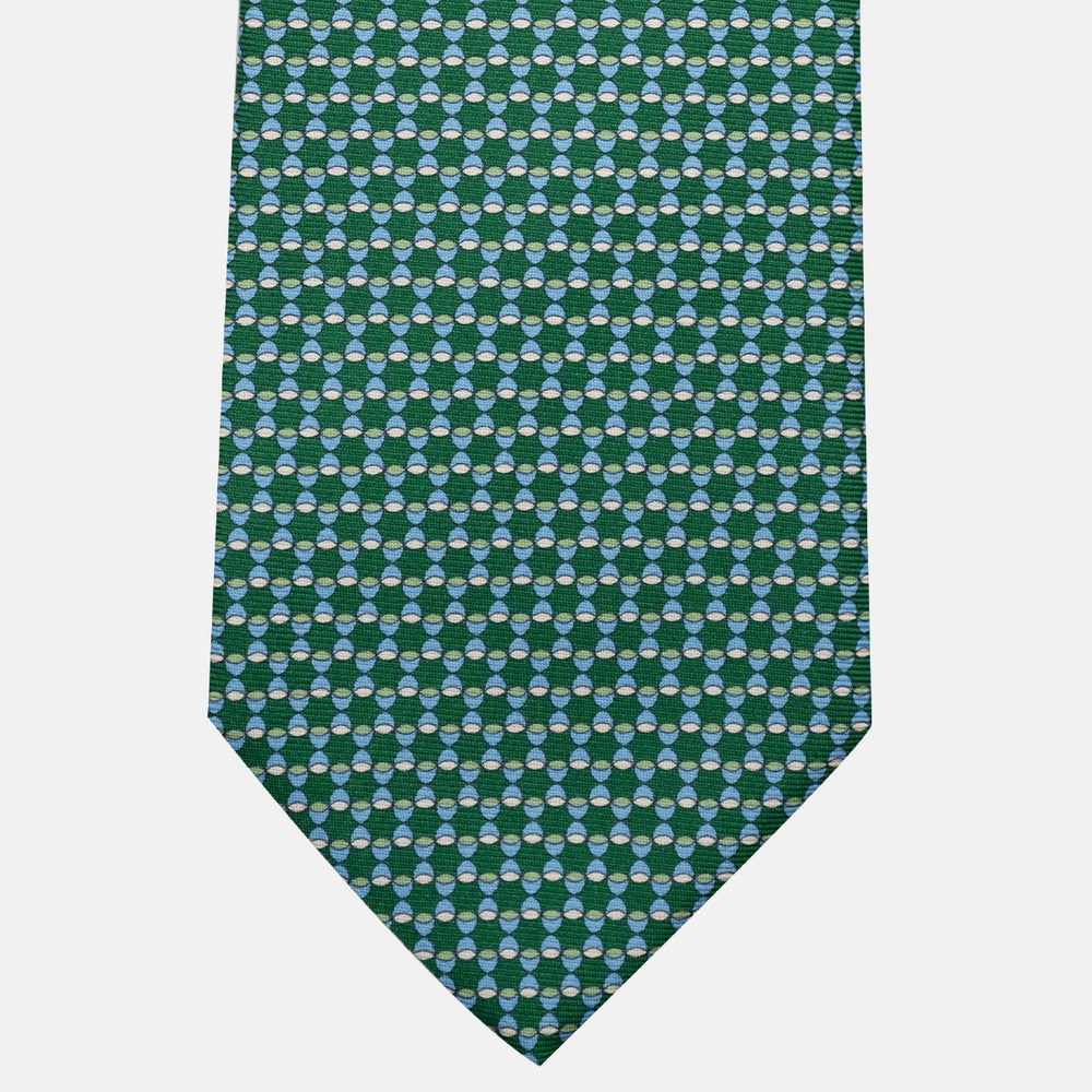 Cravatta 3 pieghe in Seta, Fantasia Geometrica, Verde - JC057249-3