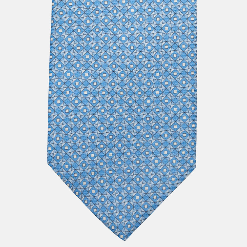 Cravatta 3 pieghe in Seta, Fantasia Geometrica, Celeste - JA055920-3
