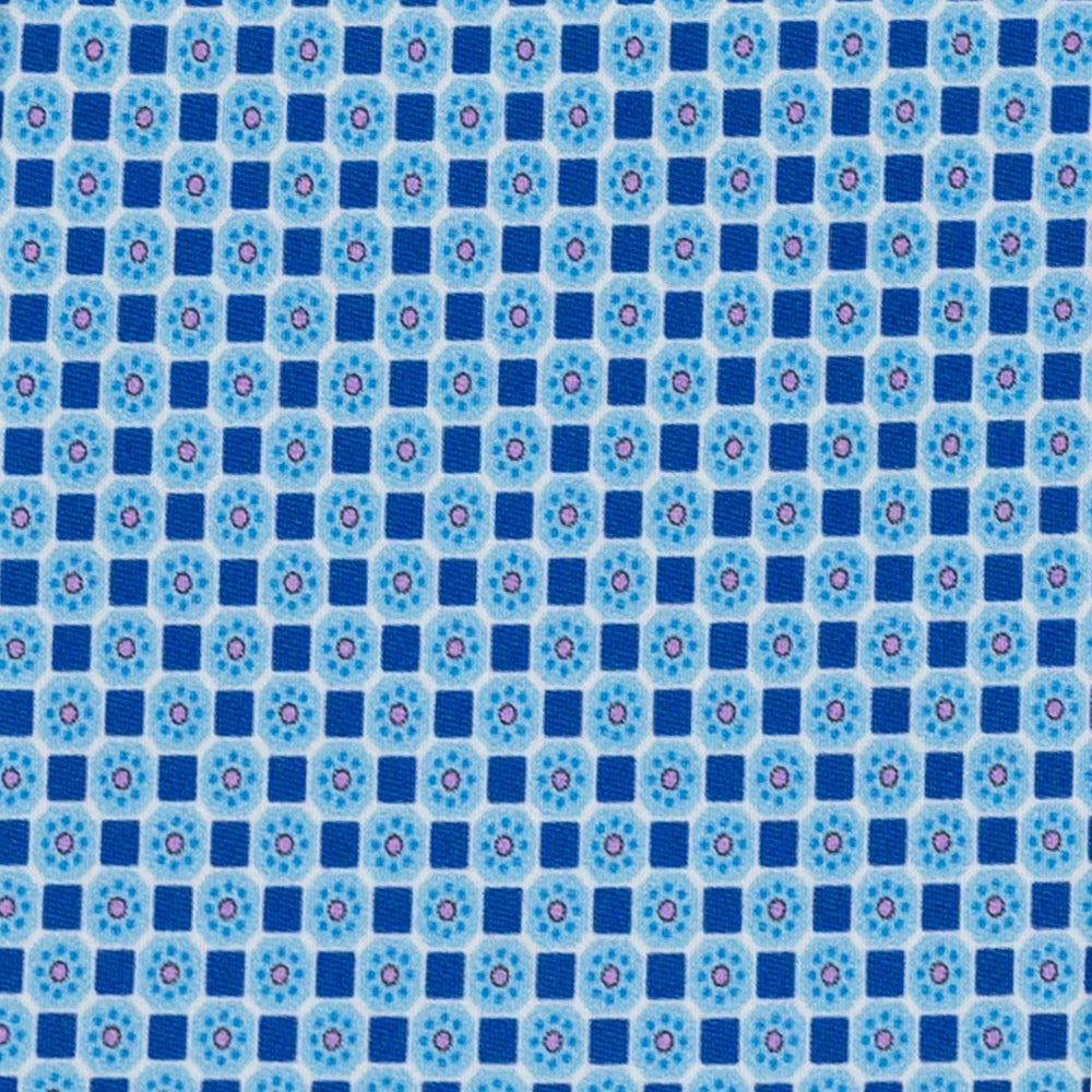 Cravatta 3 Pieghe in Raso Satin Fantasia Geometrica Celeste - JA241005-3