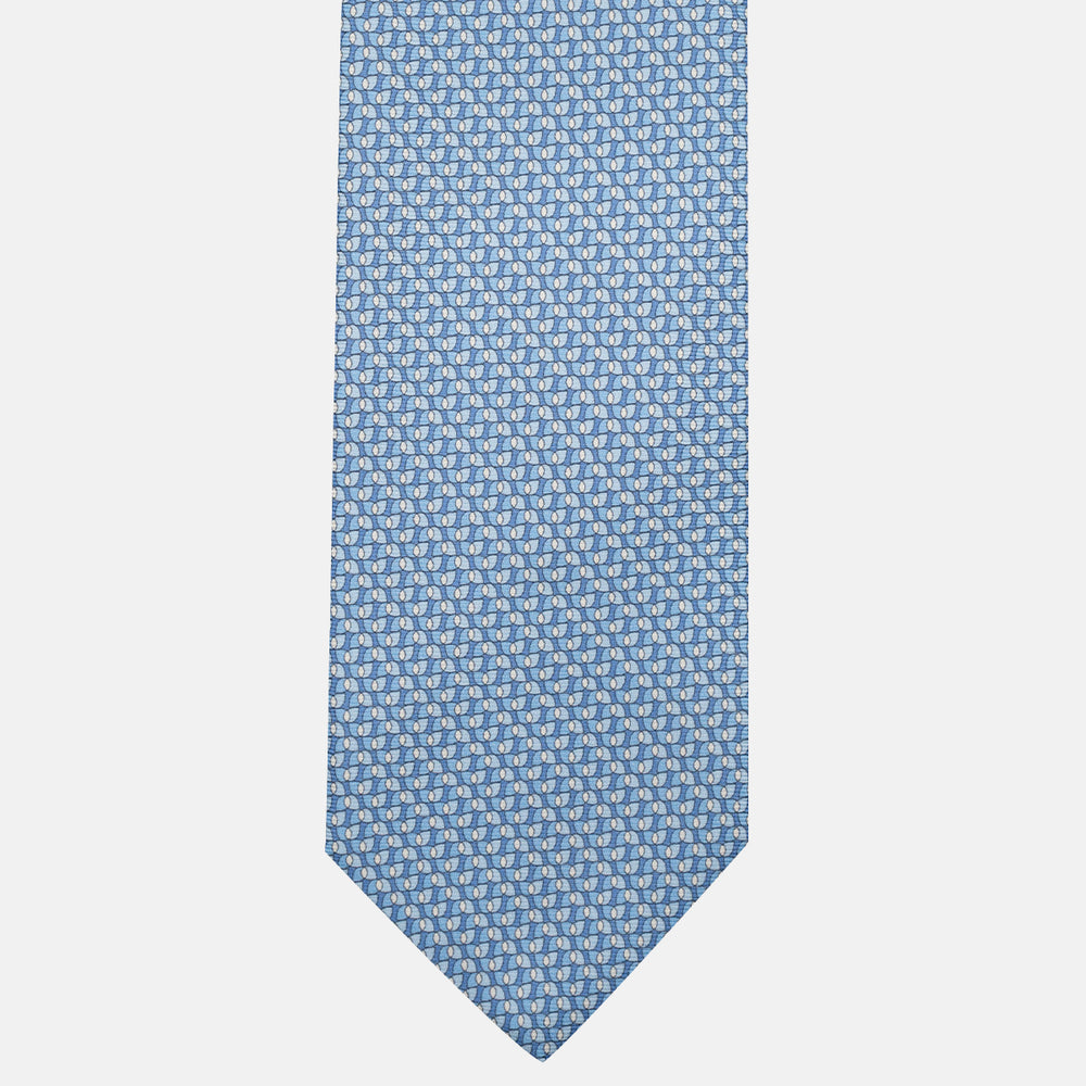 Cravatta 3 pieghe in Seta, Fantasia Geometrica, Celeste - JA056123-3