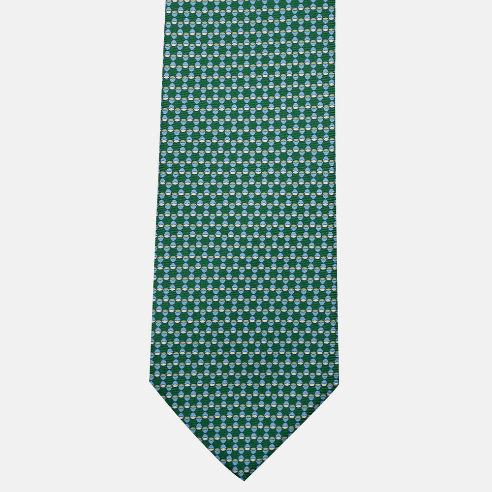 Cravatta 3 pieghe in Seta, Fantasia Geometrica, Verde - JC057249-3