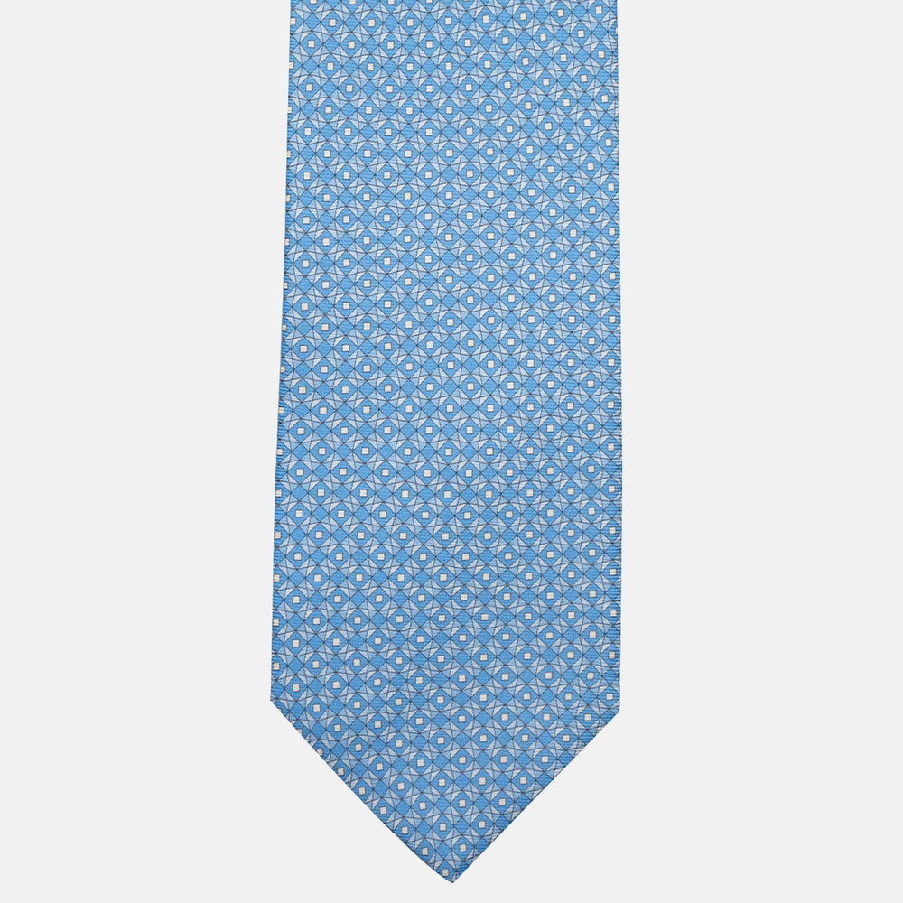 Cravatta 3 pieghe in Seta, Fantasia Geometrica, Celeste - JA055920-3