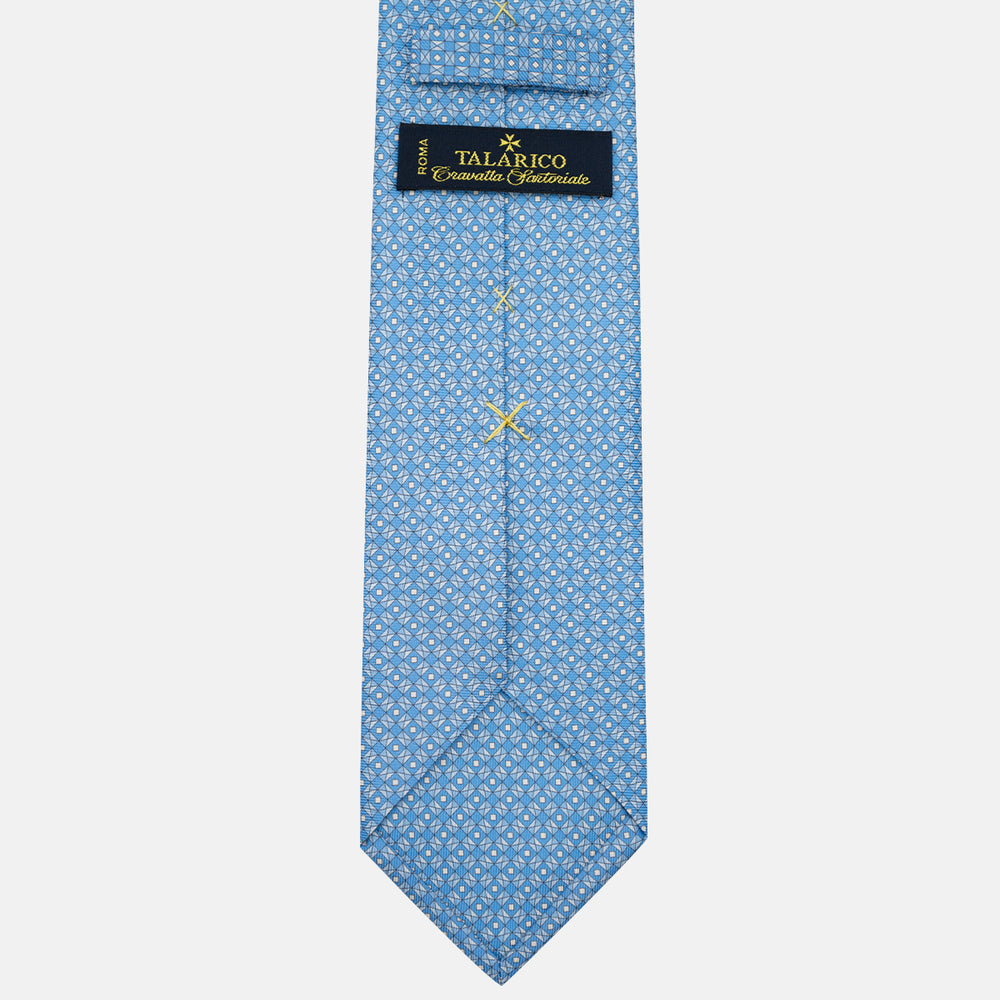 Cravatta 3 pieghe in Seta, Fantasia Geometrica, Celeste - JA055920-3