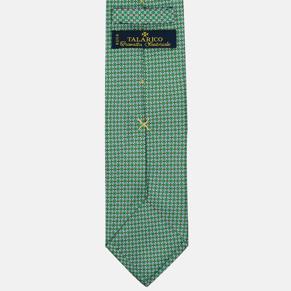 Cravatta 3 Pieghe in Raso Satin Fantasia Floreale Verde - JA241001-3