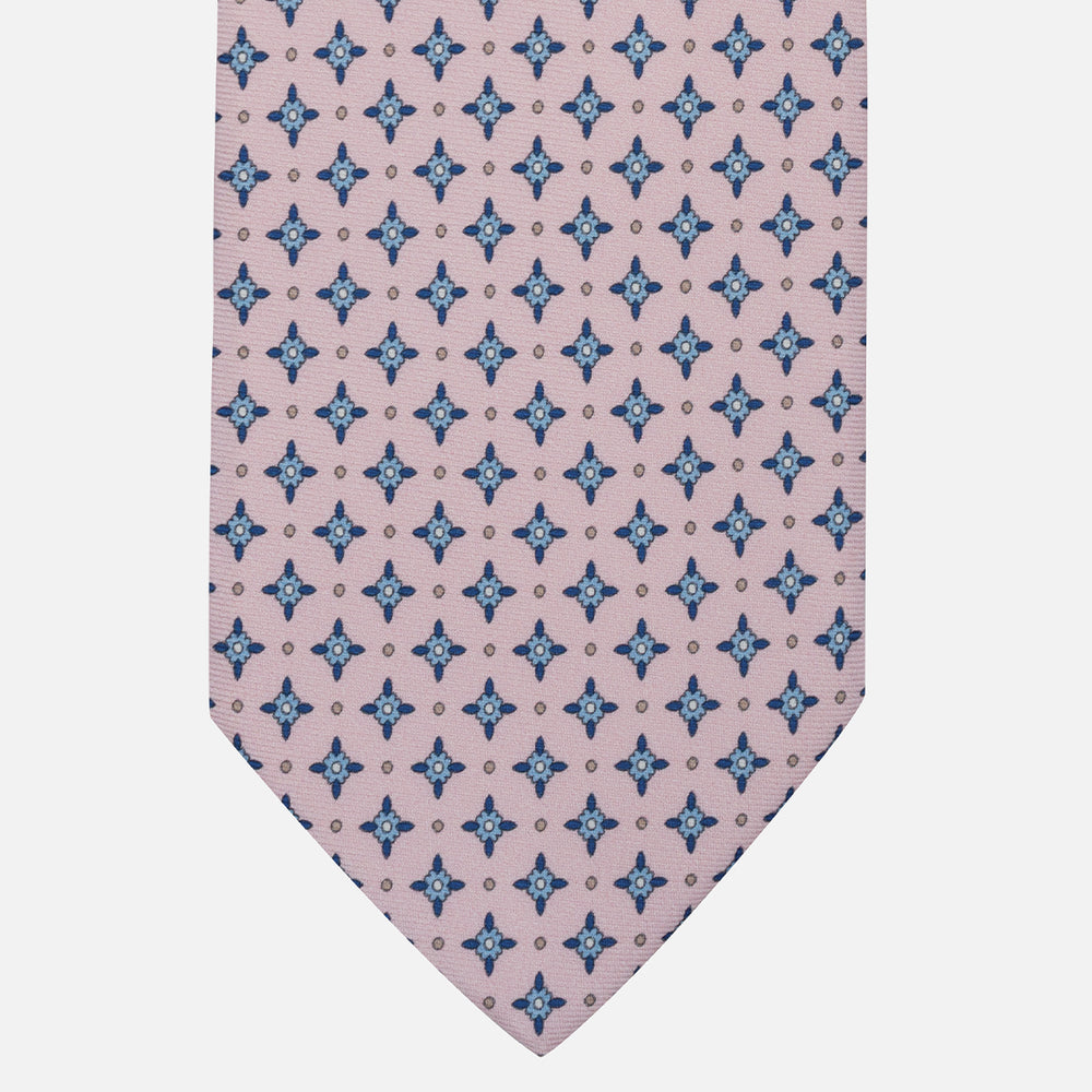 1999 Collection Tie in Floral Pattern Twill Silk Pink Blue