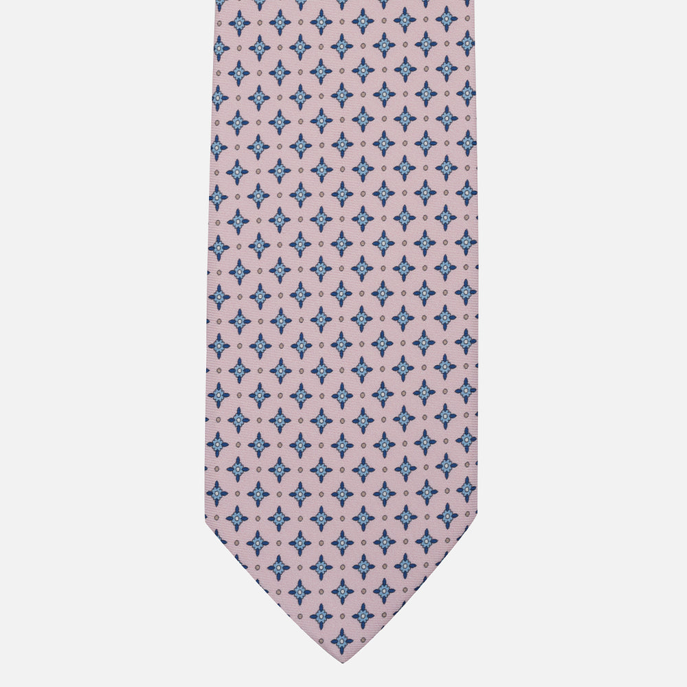 1999 Collection Tie in Floral Pattern Twill Silk Pink Blue