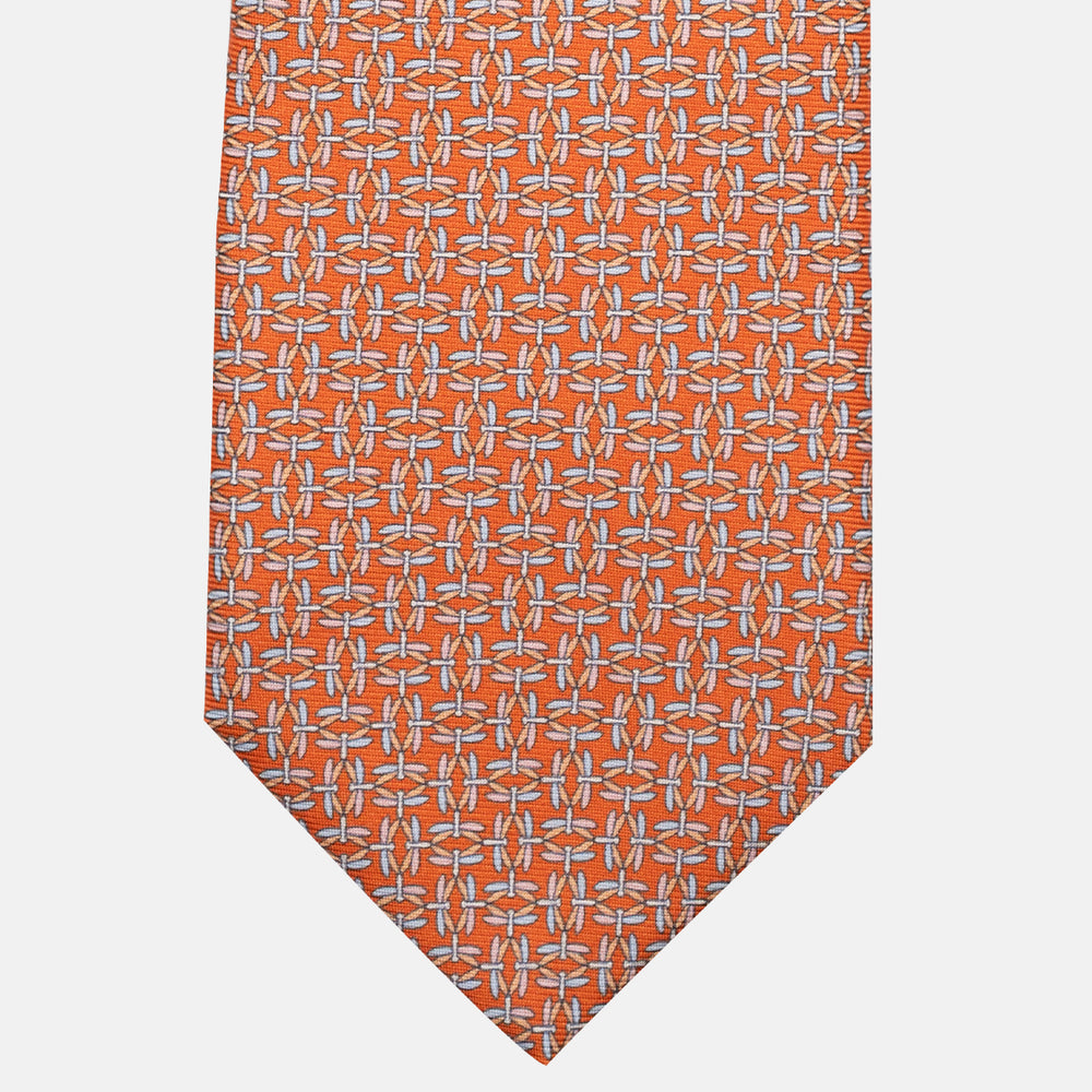 Cravatta 3 pieghe in Seta, Fantasia Geometrica, Arancione - JC056226-5