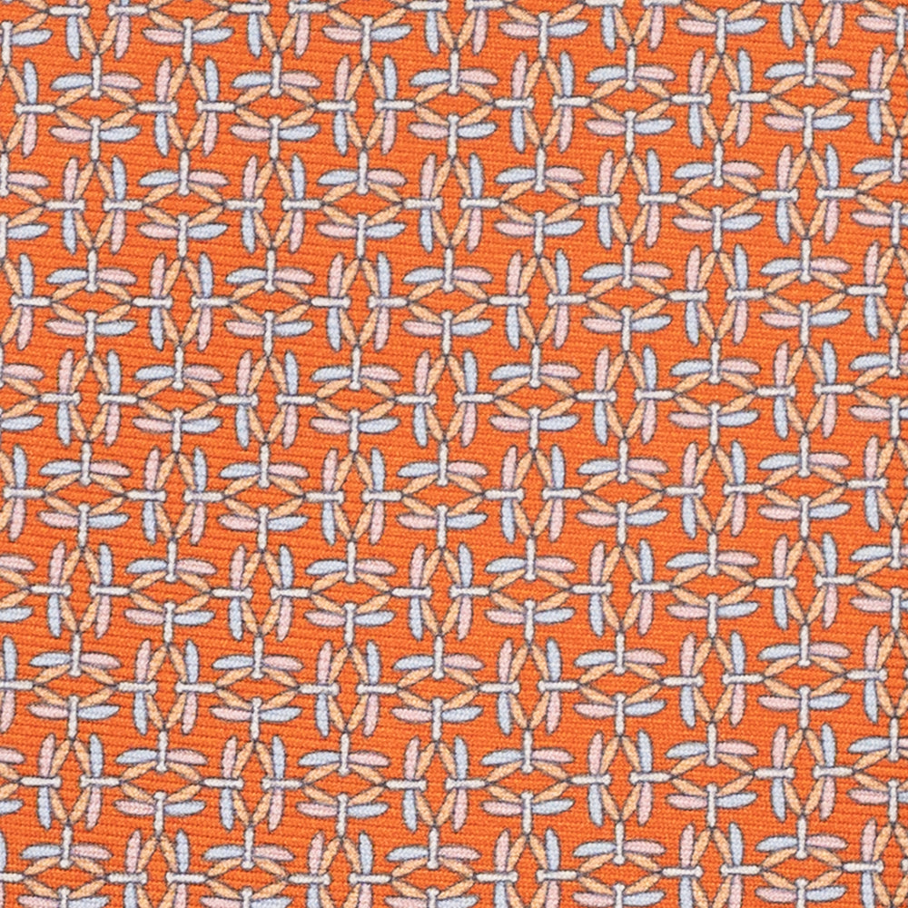 Cravatta 3 pieghe in Seta, Fantasia Geometrica, Arancione - JC056226-5