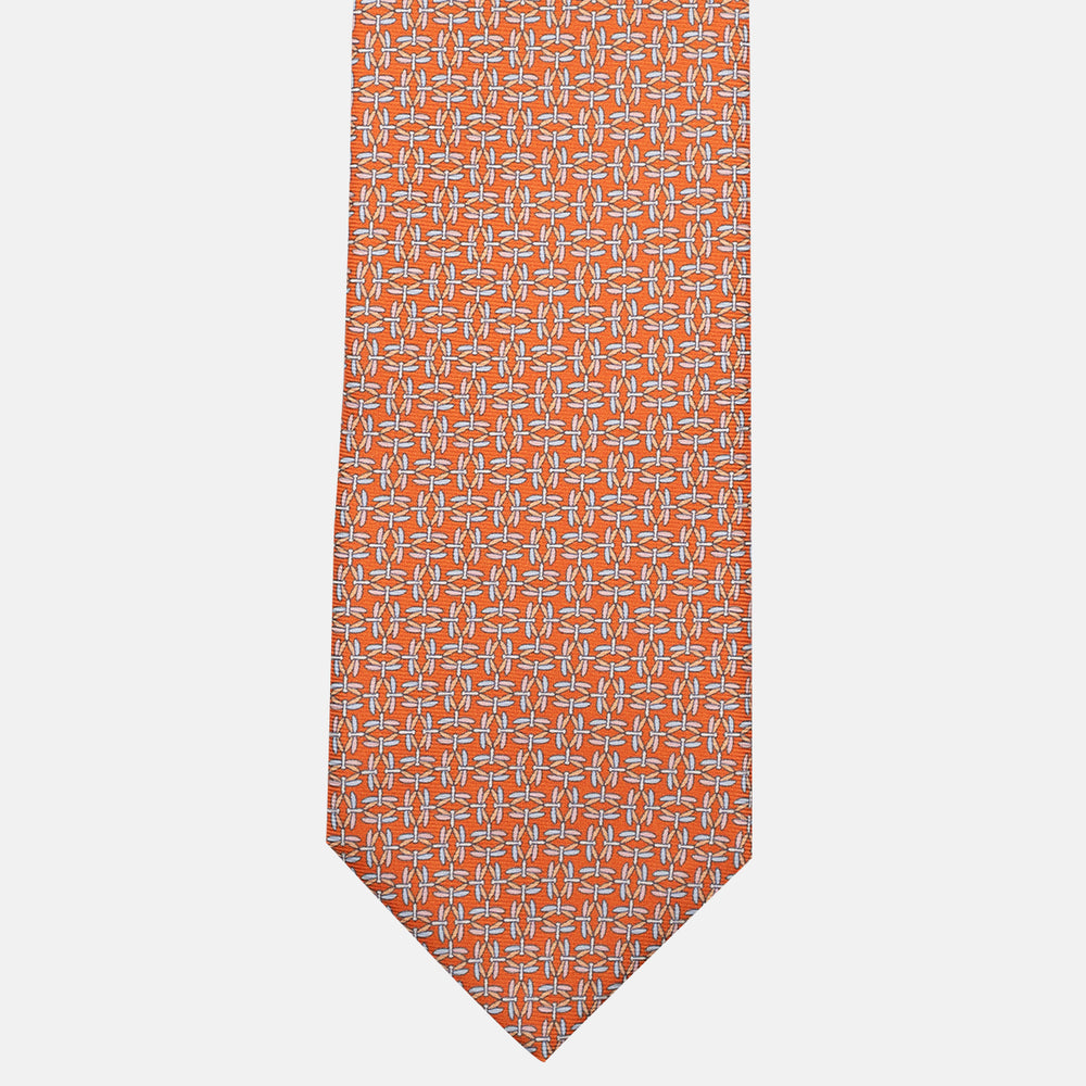 Cravatta 3 pieghe in Seta, Fantasia Geometrica, Arancione - JC056226-5