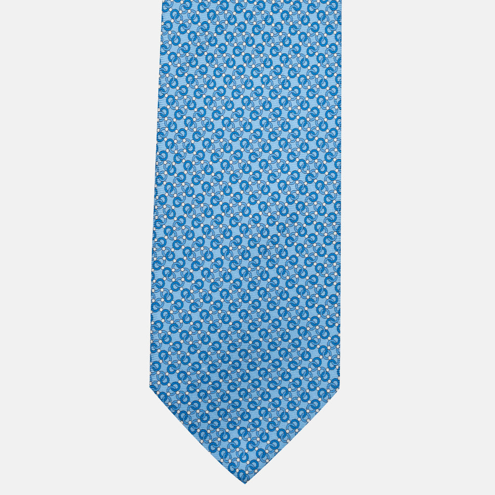 Cravatta 3 pieghe in Seta, Fantasia Concatenata, Celeste - JA055937-6