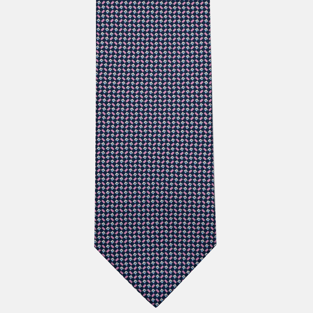 Cravatta 3 pieghe in Seta, Micro Fantasia, Blu Rosa - JC056124-6