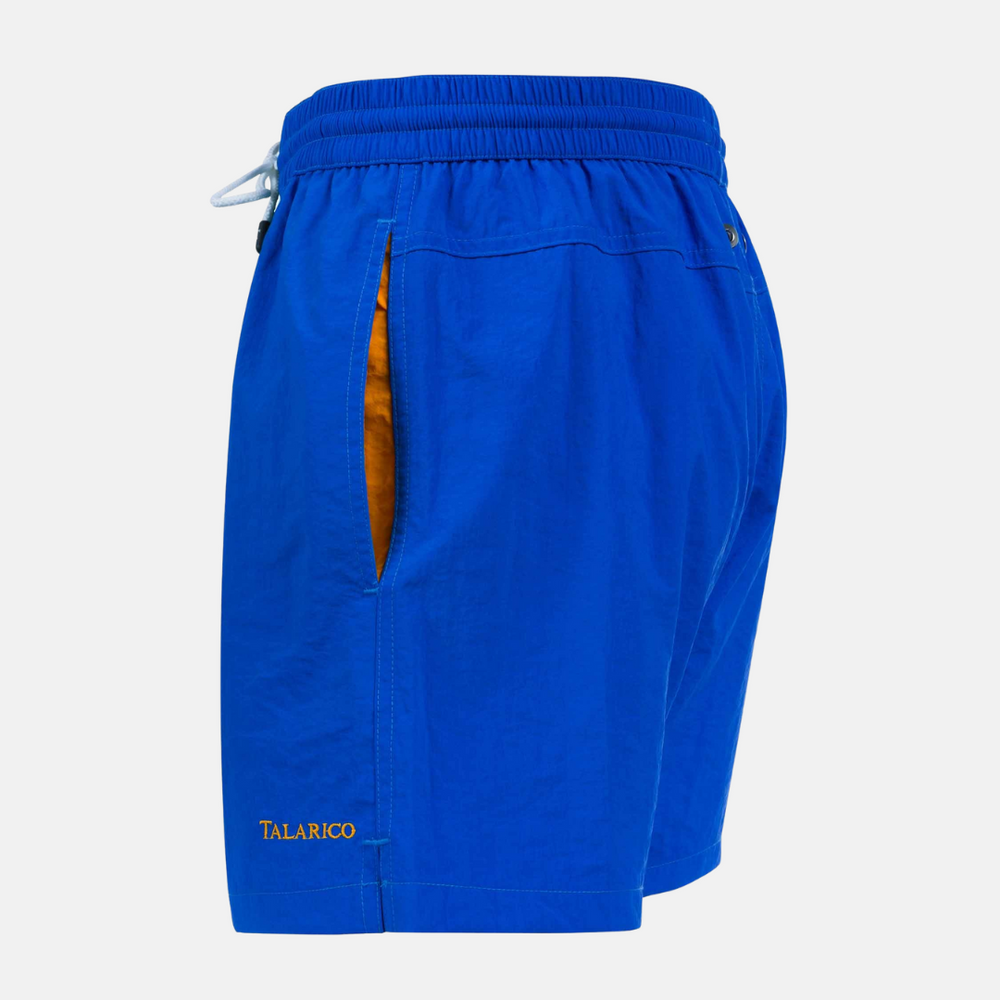 Costume Mare Talarico Tinta Unita Con Tasca Bicolore Azzurro  / Arancio