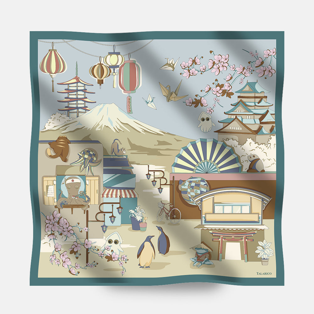 Foulard In Seta Twill 90 Viaggio nel Sol Levante