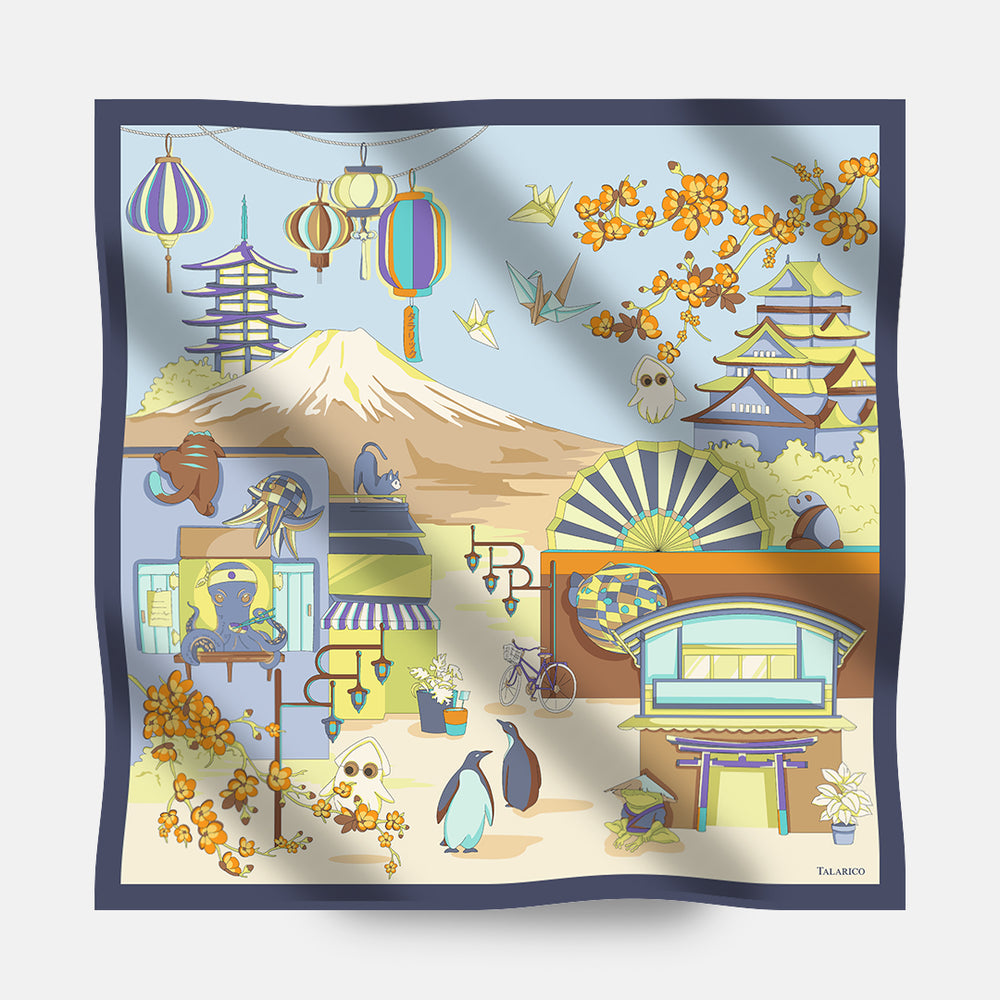 Foulard In Seta Twill 90 Viaggio nel Sol Levante