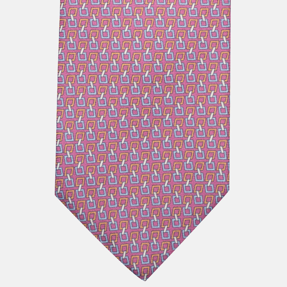 Cravatta 3 pieghe in Seta, Fantasia Concatenata, Rosa - JA057083-7
