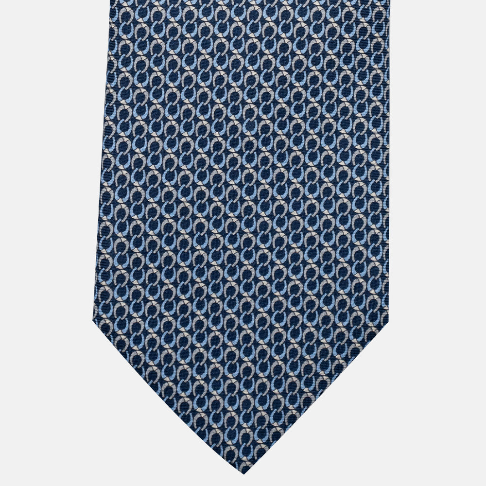 Cravatta 3 pieghe in Seta, Fantasia Concatenata, Blu Grigio - JC056339-7